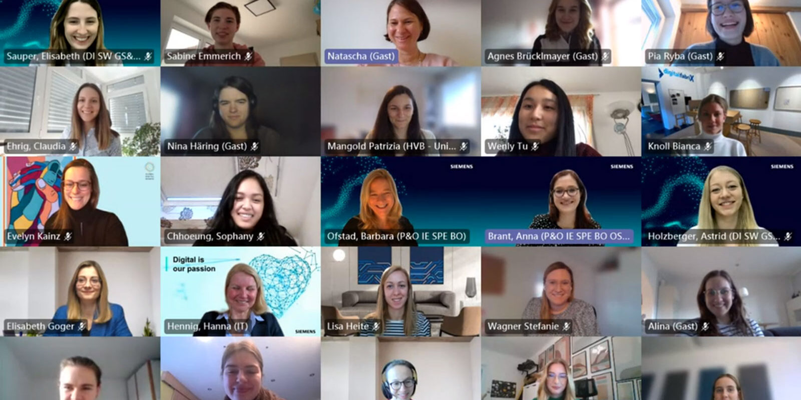 Screenshot des virtuellen Events, der einige Teilnehmerinnen zeigt