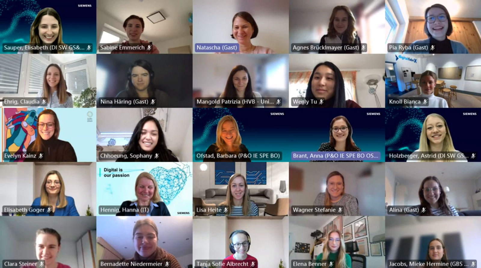 Screenshot des virtuellen Events, der einige Teilnehmerinnen zeigt