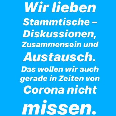 Screenshot einer Instagram Story mit dem Text "Wir lieben Stammtische, Diskussionen, Zusammensein und Austausch. Das wollen wir auch gerade in Zeiten von Corona nicht missen. @judith_gerlach_mdl"