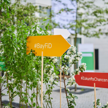 Bunte Pfeile zeigen in Richtung #BayFiD